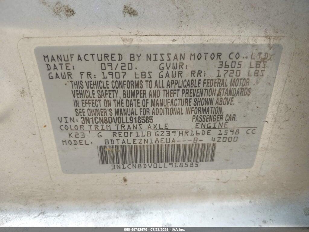 3N1CN8DV0LL918585 2020 NISSAN VERSA photo no. 9