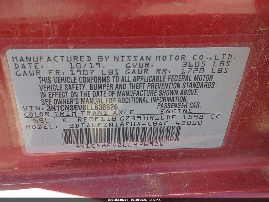 3N1CN8EV8LL836926 2020 NISSAN VERSA photo no. 9