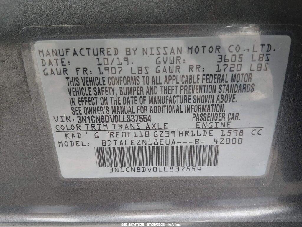 3N1CN8DV0LL837554 2020 NISSAN VERSA photo no. 9