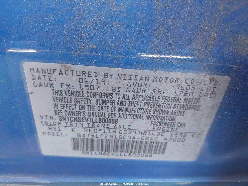 3N1CN8EV1LL800088 2020 NISSAN VERSA photo no. 9