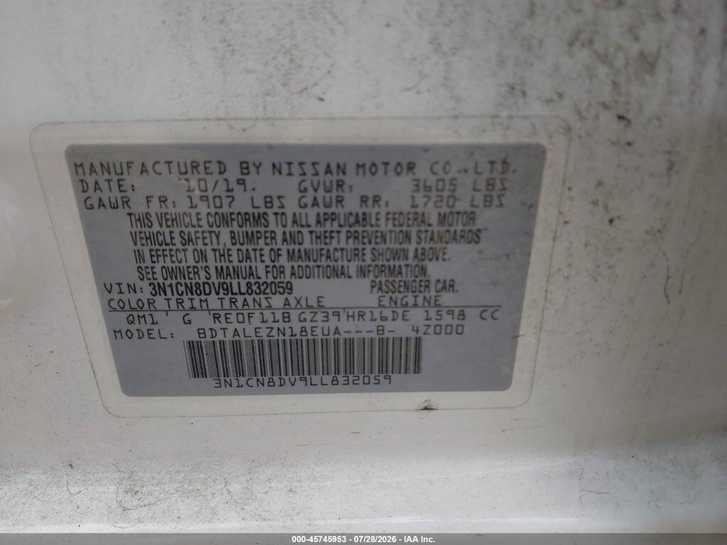 3N1CN8DV9LL832059 2020 NISSAN VERSA photo no. 9