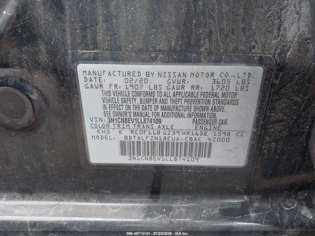 3N1CN8EV1LL874109 2020 NISSAN VERSA photo no. 9