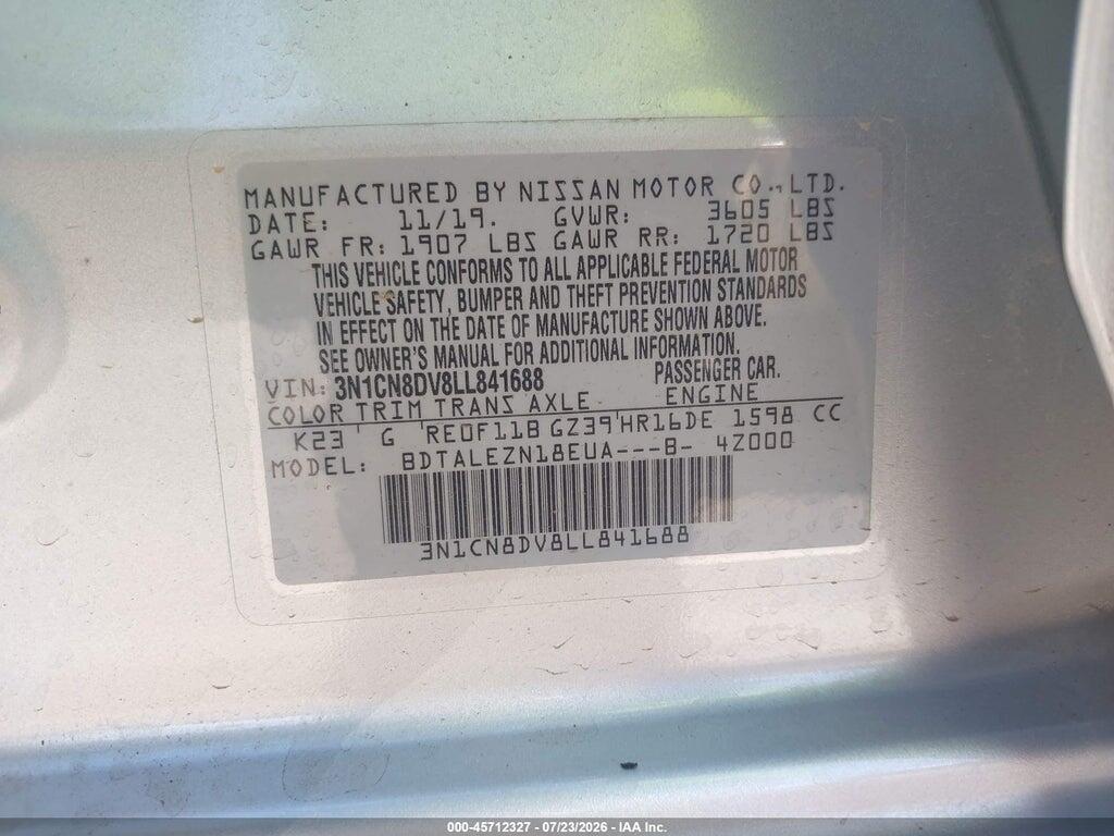 3N1CN8DV8LL841688 2020 NISSAN VERSA photo no. 9