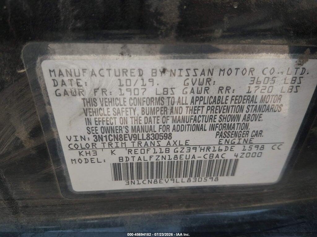 3N1CN8EV9LL830598 2020 NISSAN VERSA photo no. 9