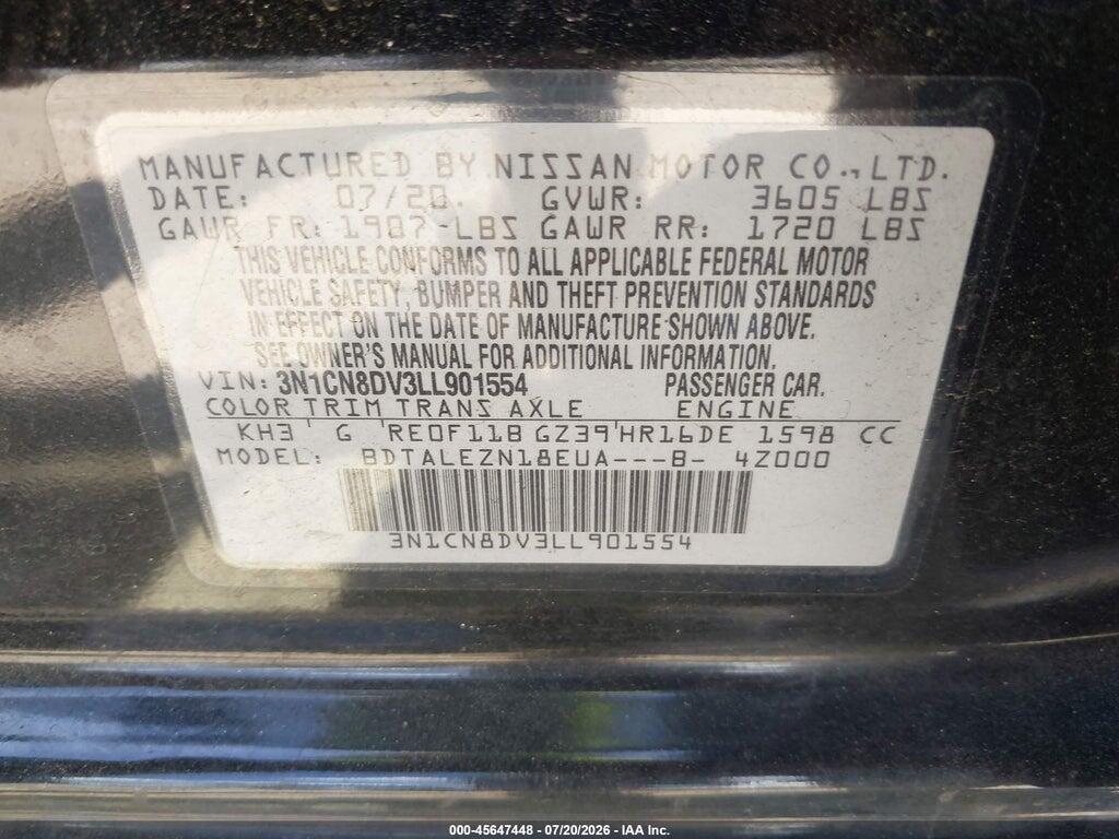 3N1CN8DV3LL901554 2020 NISSAN VERSA photo no. 9