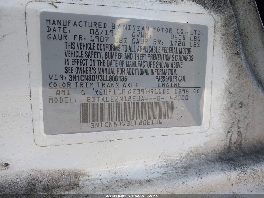3N1CN8DV3LL806136 2020 NISSAN VERSA photo no. 9
