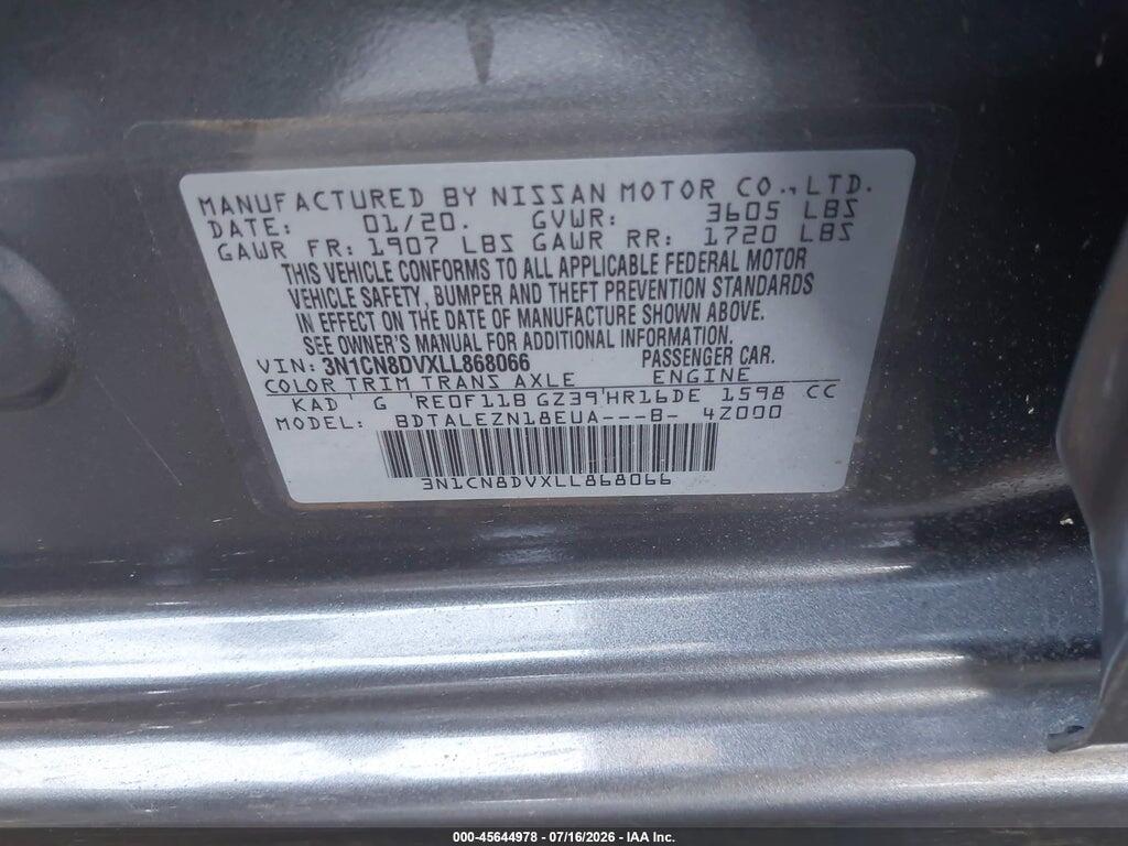 3N1CN8DVXLL868066 2020 NISSAN VERSA photo no. 9