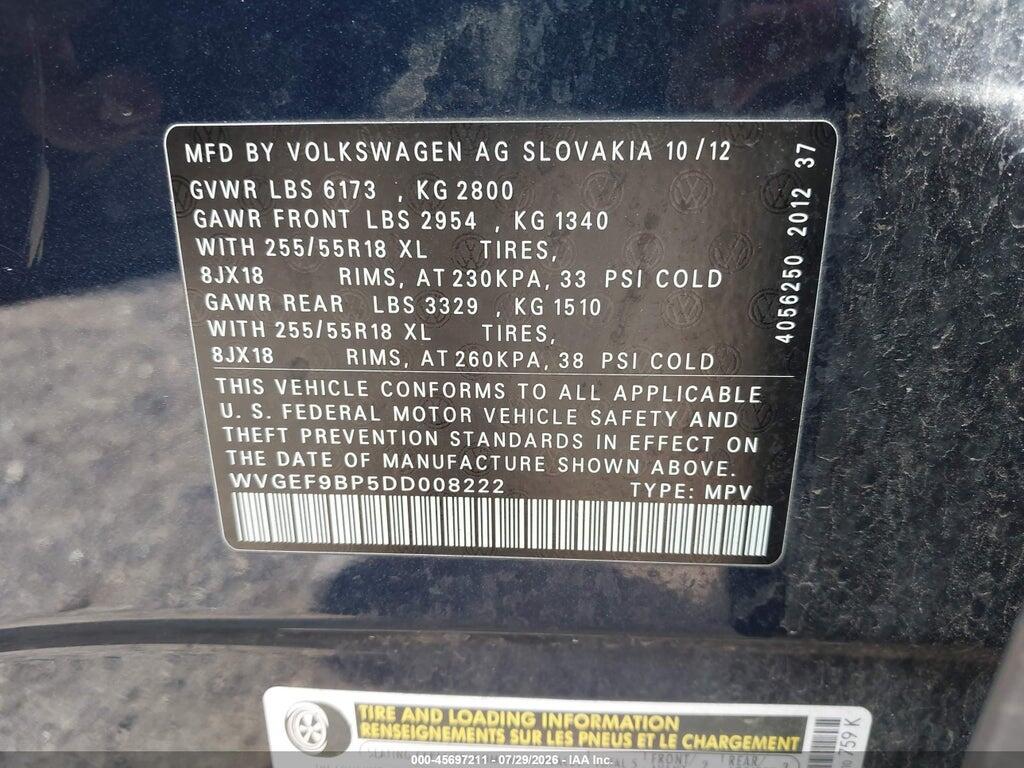WVGEF9BP5DD008222 2013 VOLKSWAGEN TOUAREG photo no. 9