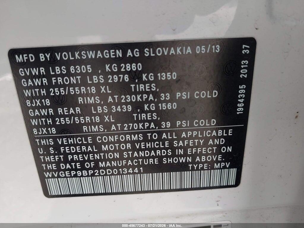 WVGEP9BP2DD013441 2013 VOLKSWAGEN TOUAREG photo no. 9