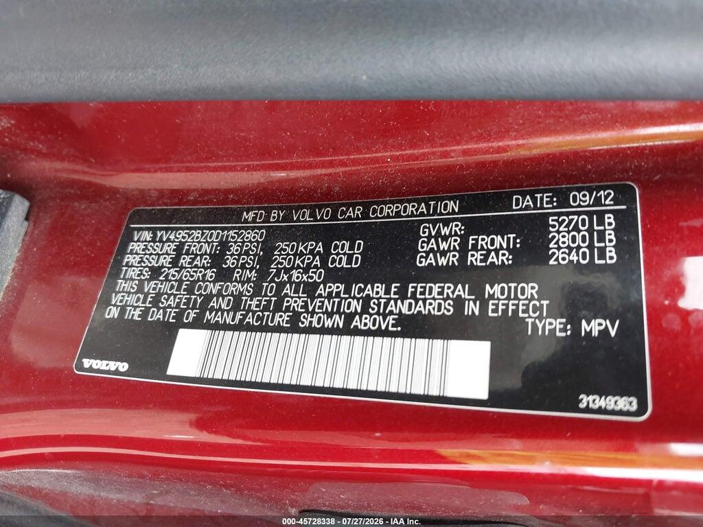 YV4952BZ0D1152860 2013 VOLVO XC70 photo no. 9