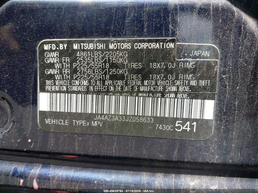 JA4AZ3A33JZ058633 2018 MITSUBISHI OUTLANDER photo no. 9