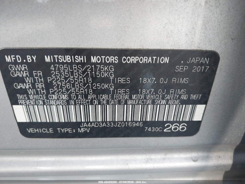 JA4AD3A33JZ016946 2018 MITSUBISHI OUTLANDER photo no. 9