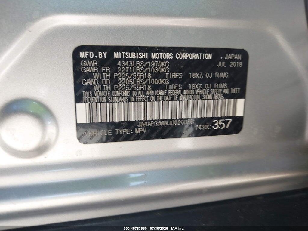 JA4AP3AW9JU026086 2018 MITSUBISHI OUTLANDER SPORT photo no. 9