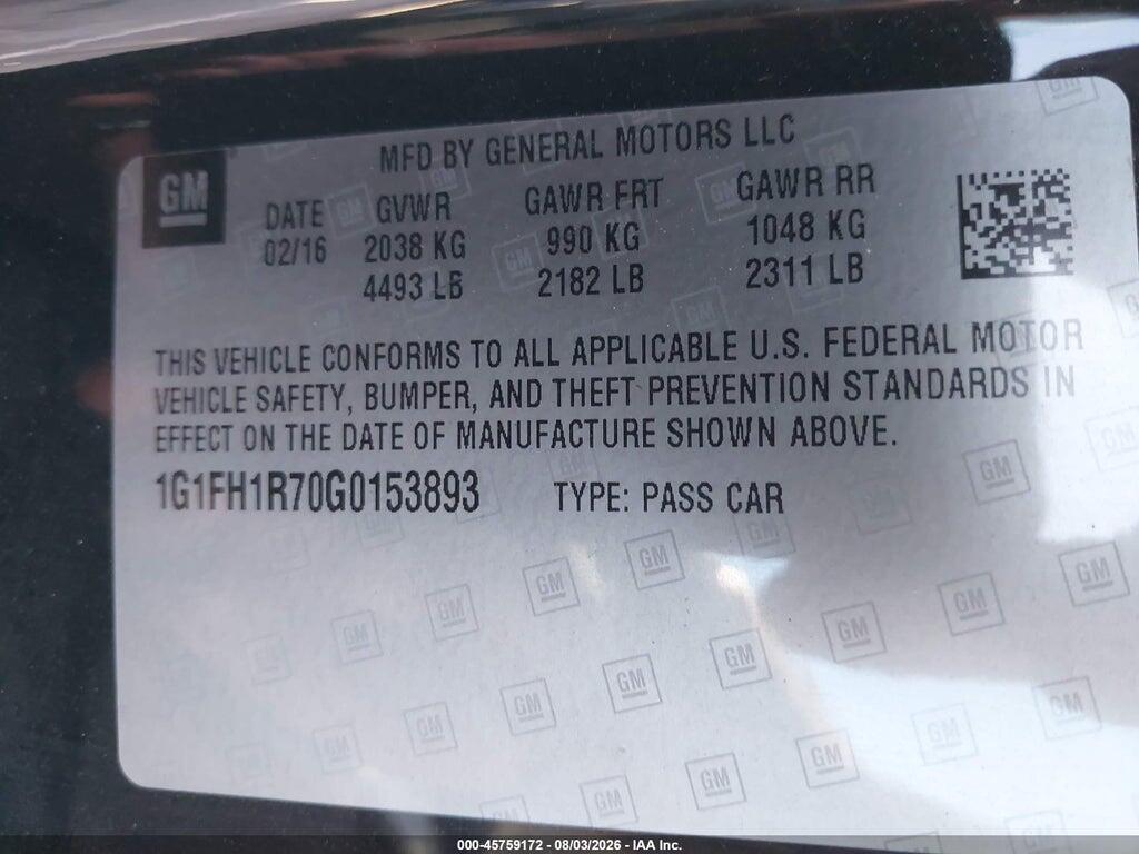1G1FH1R70G0153893 2016 CHEVROLET CAMARO photo no. 9