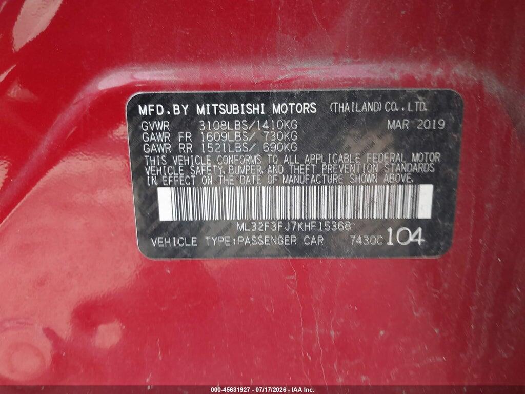 ML32F3FJ7KHF15368 2019 MITSUBISHI MIRAGE G4 photo no. 9