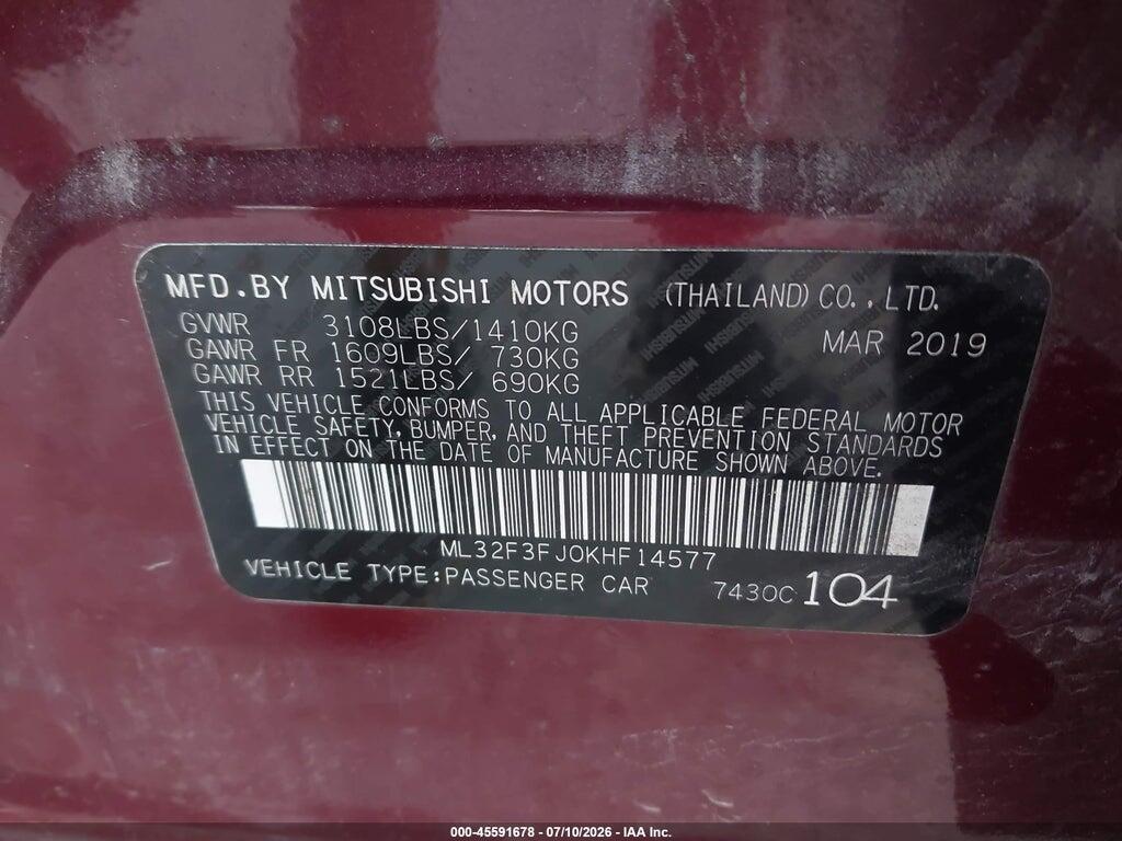 ML32F3FJ0KHF14577 2019 MITSUBISHI MIRAGE G4 photo no. 9