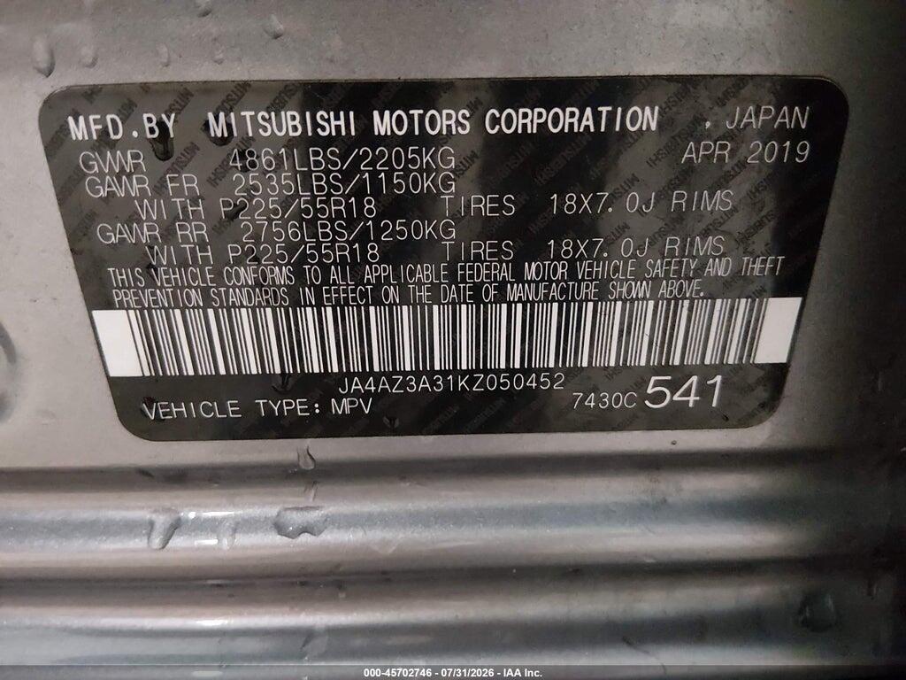 JA4AZ3A31KZ050452 2019 MITSUBISHI OUTLANDER photo no. 9