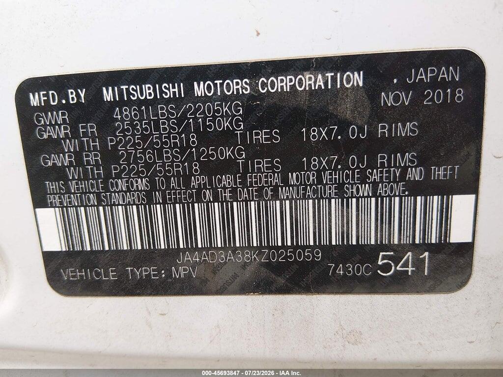 JA4AD3A38KZ025059 2019 MITSUBISHI OUTLANDER photo no. 9