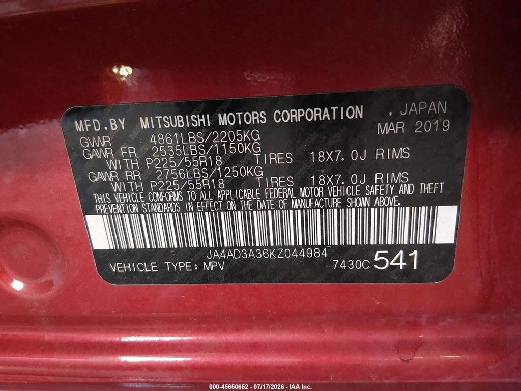 JA4AD3A36KZ044984 2019 MITSUBISHI OUTLANDER photo no. 9