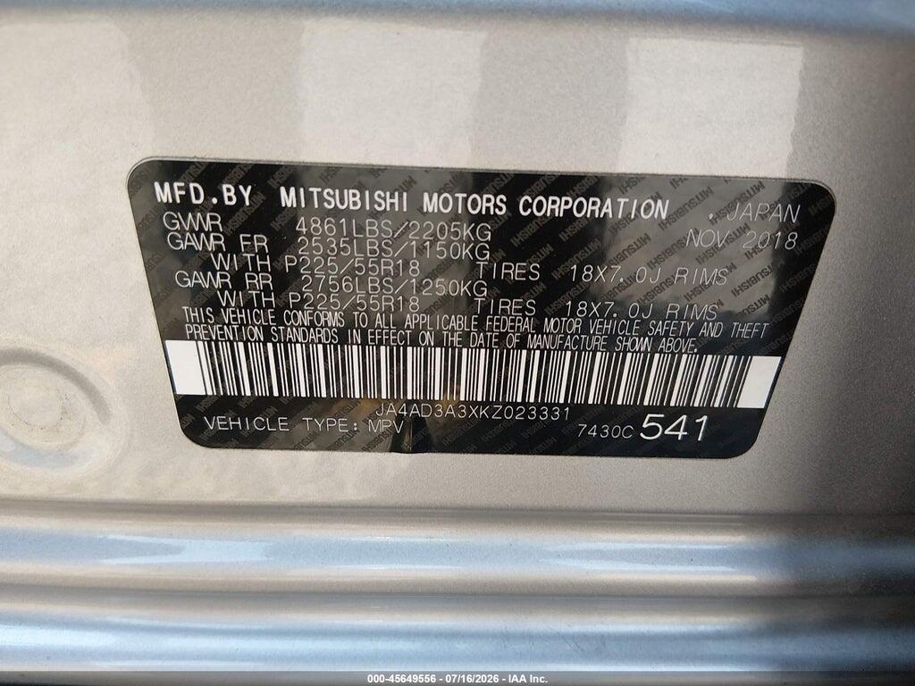 JA4AD3A3XKZ023331 2019 MITSUBISHI OUTLANDER photo no. 9