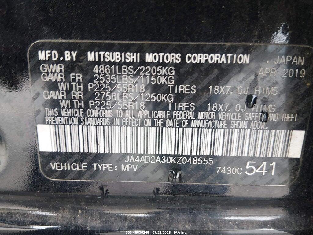 JA4AD2A30KZ048555 2019 MITSUBISHI OUTLANDER photo no. 9