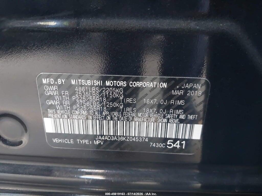 JA4AD3A36KZ045374 2019 MITSUBISHI OUTLANDER photo no. 9