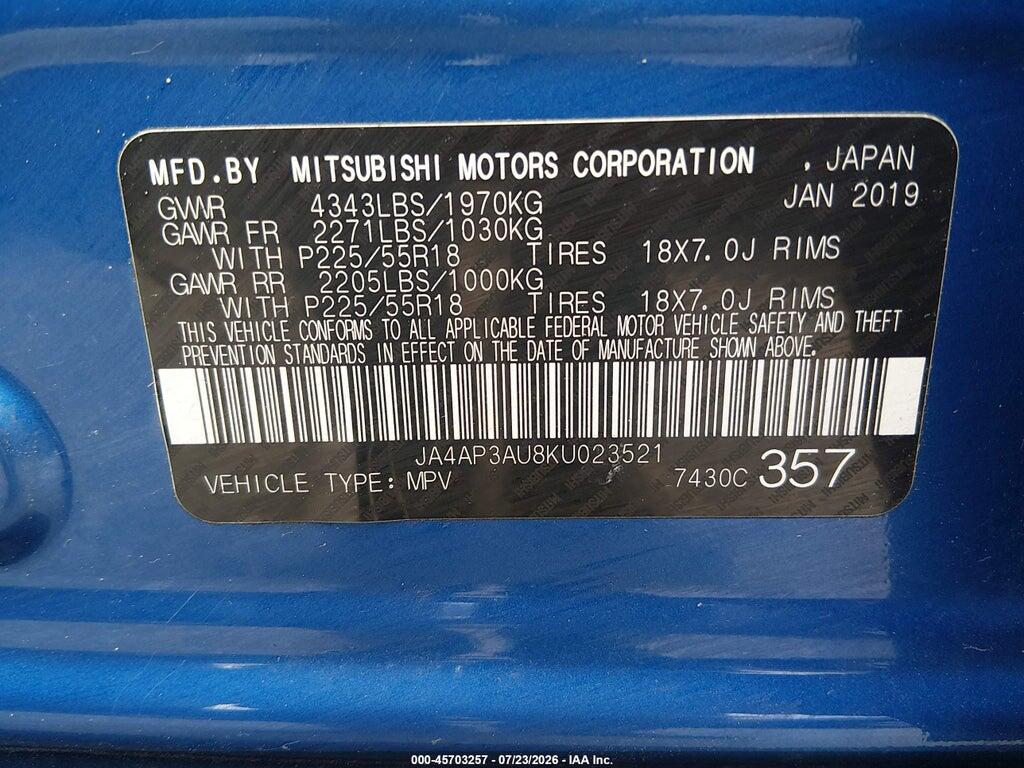 JA4AP3AU8KU023521 2019 MITSUBISHI OUTLANDER SPORT photo no. 9