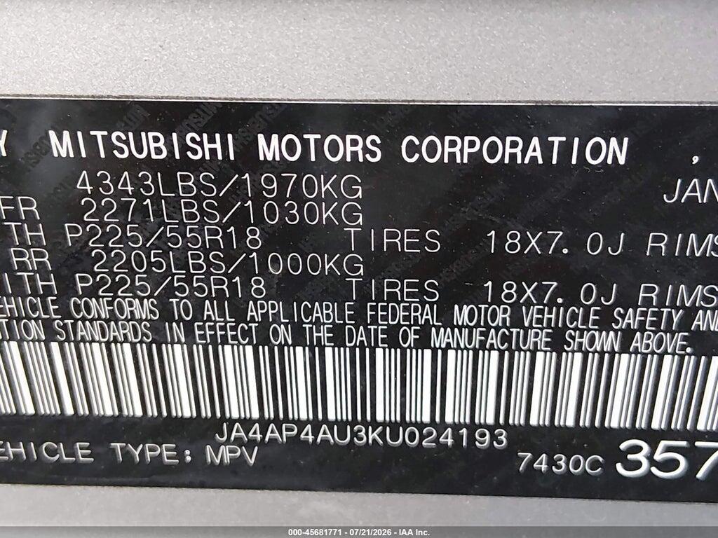 JA4AP4AU3KU024193 2019 MITSUBISHI OUTLANDER SPORT photo no. 9