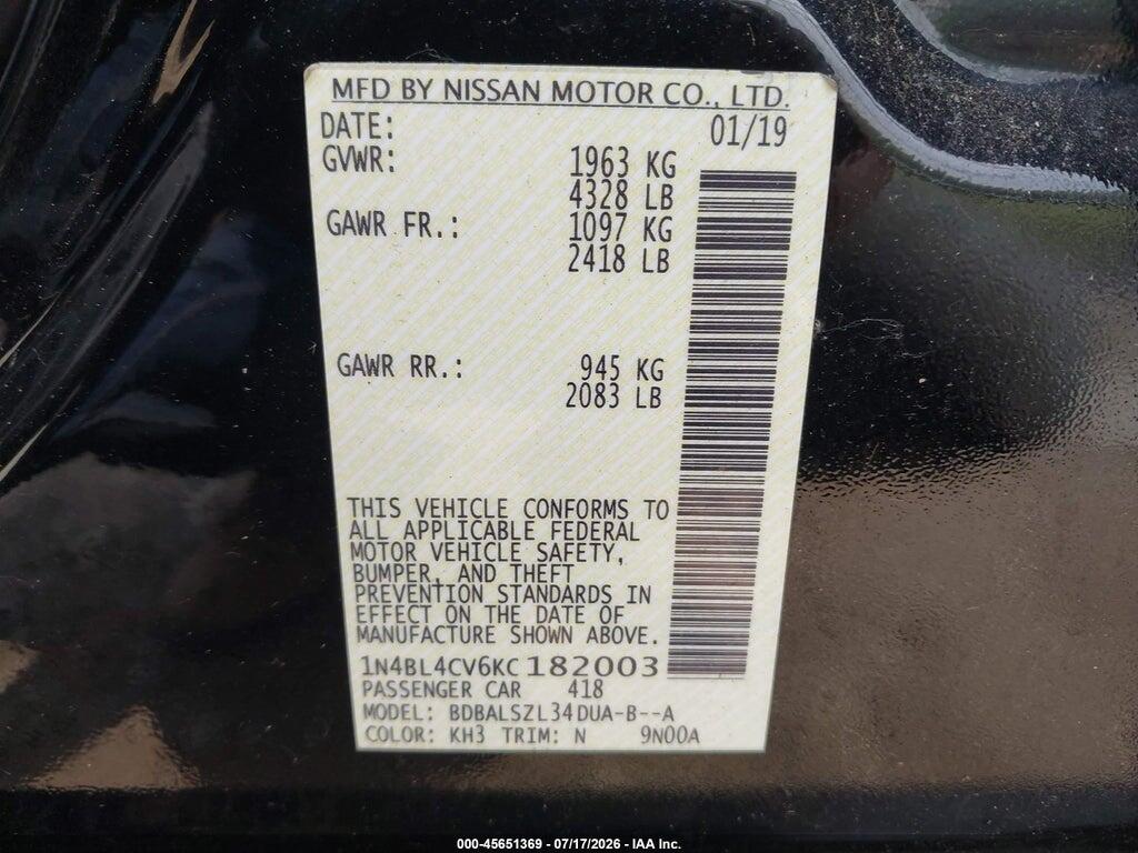 1N4BL4CV6KC182003 2019 NISSAN ALTIMA photo no. 9