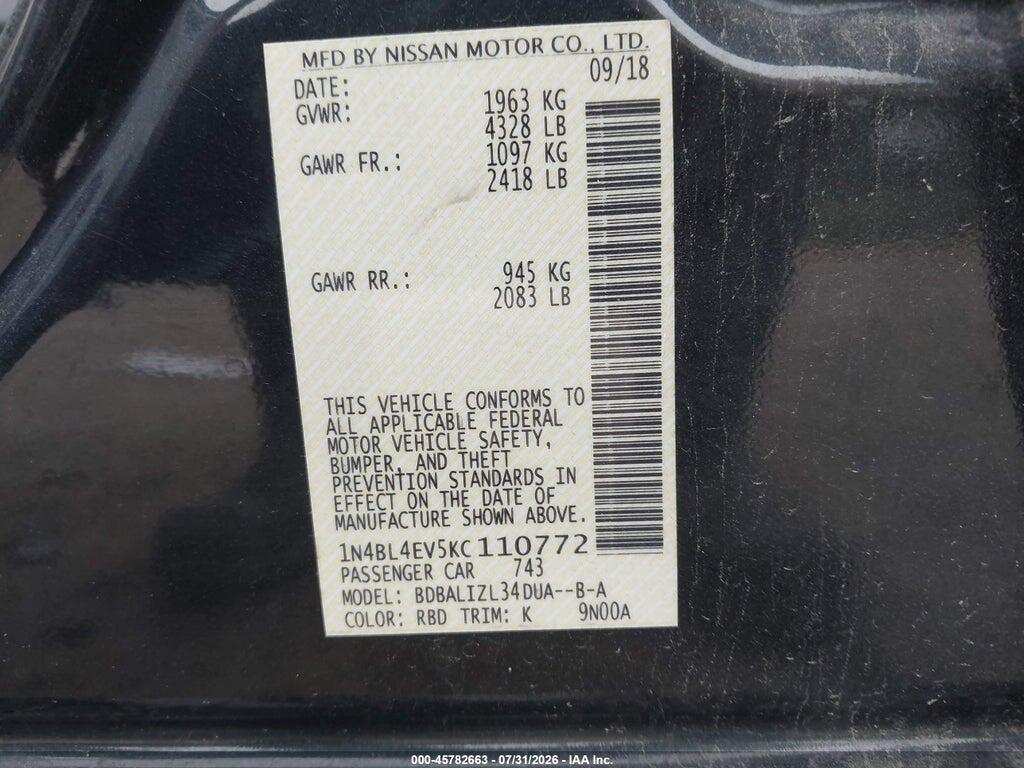 1N4BL4EV5KC110772 2019 NISSAN ALTIMA photo no. 9