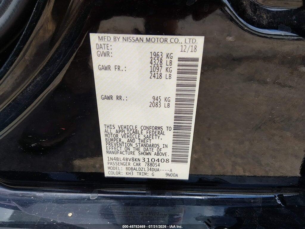 1N4BL4BV8KN310408 2019 NISSAN ALTIMA photo no. 9