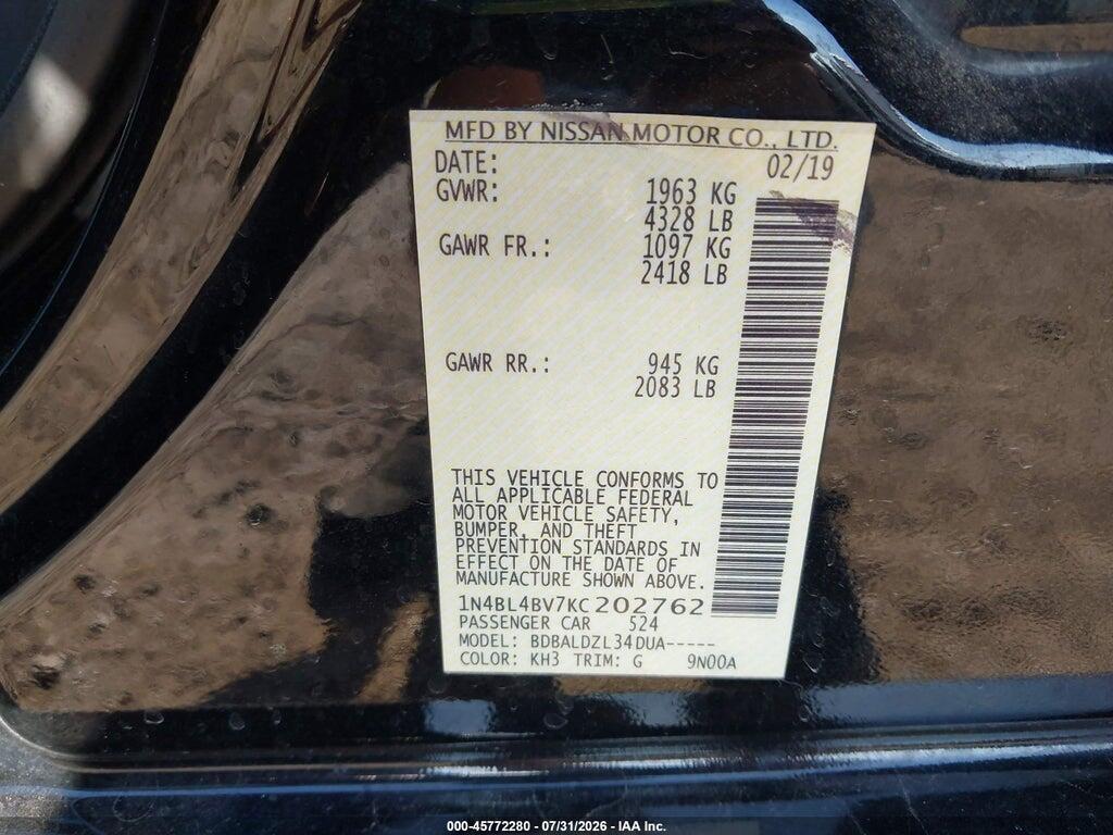 1N4BL4BV7KC202762 2019 NISSAN ALTIMA photo no. 9