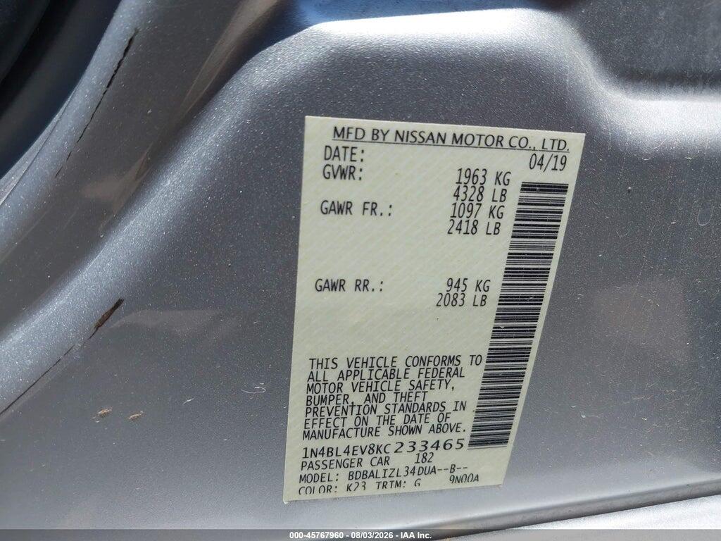 1N4BL4EV8KC233465 2019 NISSAN ALTIMA photo no. 9