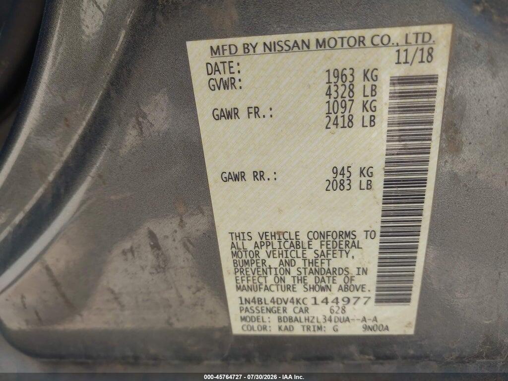 1N4BL4DV4KC144977 2019 NISSAN ALTIMA photo no. 9
