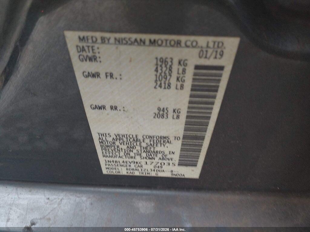 1N4BL4EV9KC177035 2019 NISSAN ALTIMA photo no. 9
