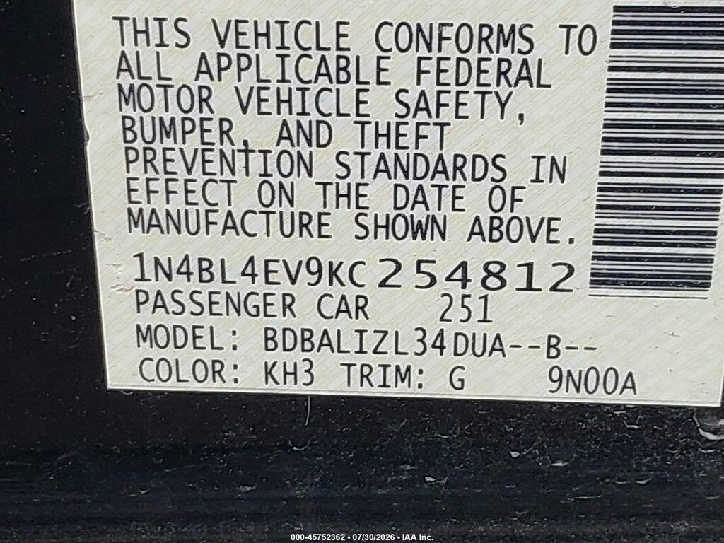 1N4BL4EV9KC254812 2019 NISSAN ALTIMA photo no. 9