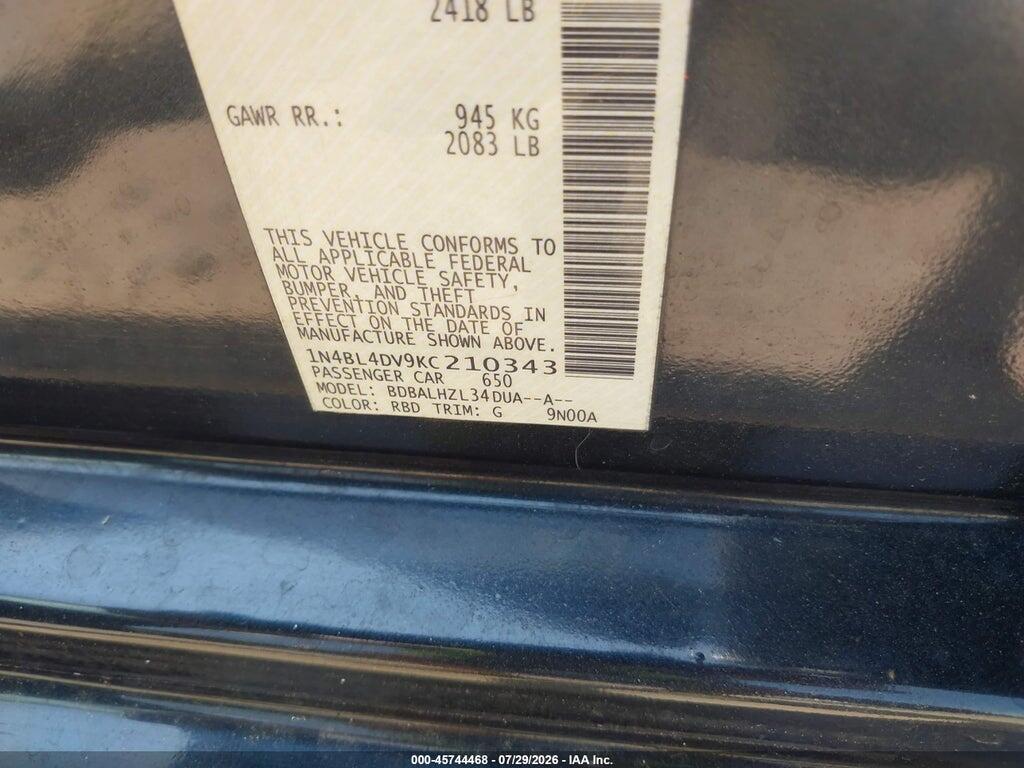 1N4BL4DV9KC210343 2019 NISSAN ALTIMA photo no. 9