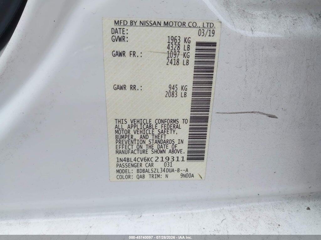 1N4BL4CV6KC219311 2019 NISSAN ALTIMA photo no. 9