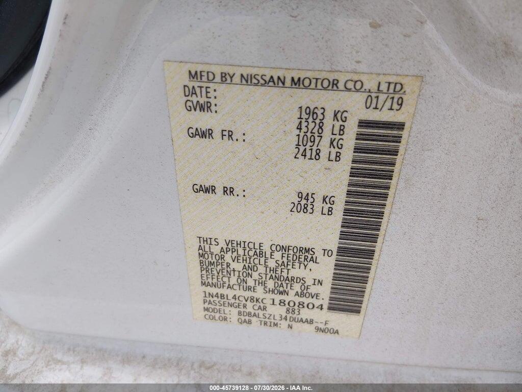 1N4BL4CV8KC180804 2019 NISSAN ALTIMA photo no. 9