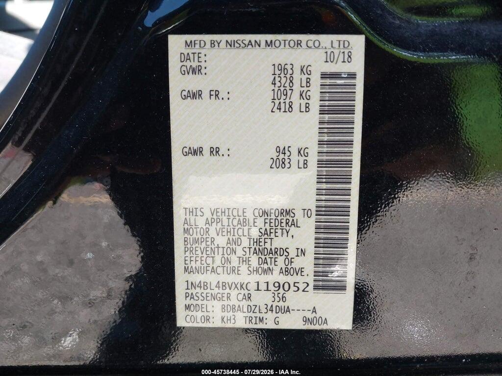 1N4BL4BVXKC119052 2019 NISSAN ALTIMA photo no. 9