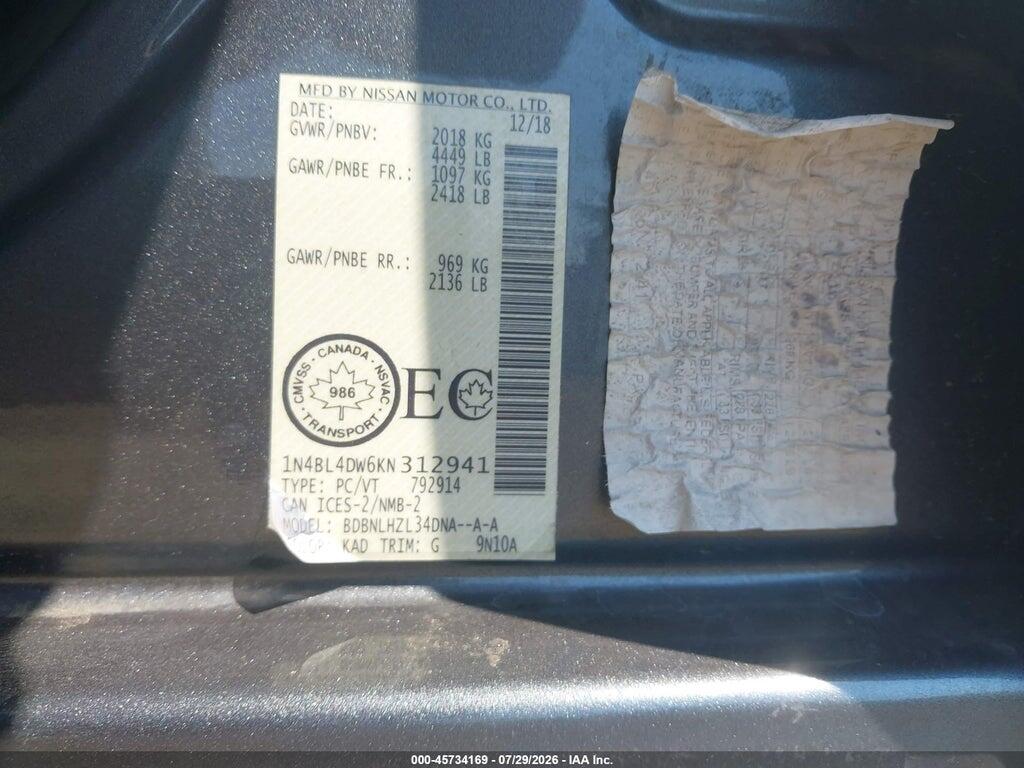 1N4BL4DW6KN312941 2019 NISSAN ALTIMA photo no. 9