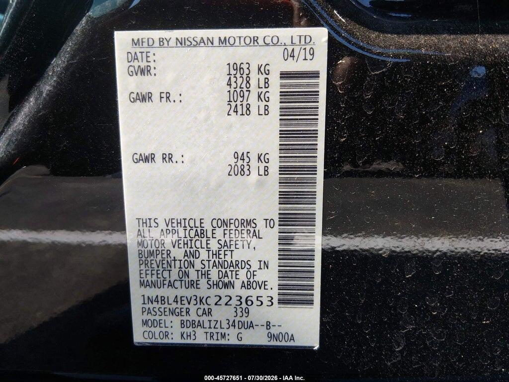 1N4BL4EV3KC223653 2019 NISSAN ALTIMA photo no. 9