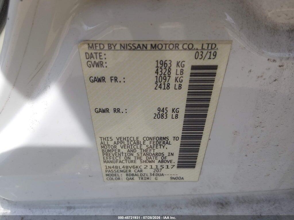 1N4BL4BV6KC211517 2019 NISSAN ALTIMA photo no. 9