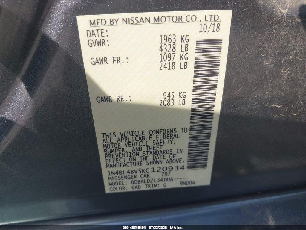 1N4BL4BV5KC120934 2019 NISSAN ALTIMA photo no. 9