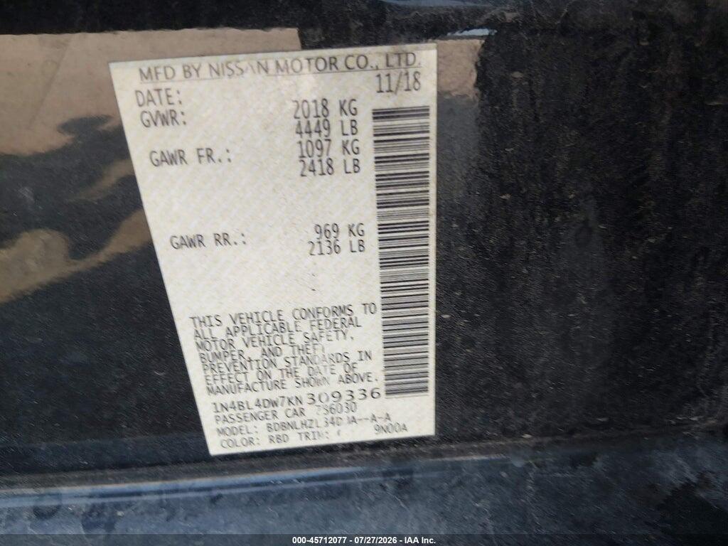 1N4BL4DW7KN309336 2019 NISSAN ALTIMA photo no. 9