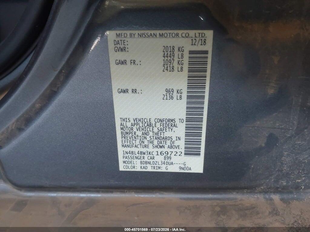 1N4BL4BW3KC169722 2019 NISSAN ALTIMA photo no. 9