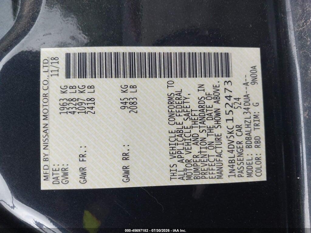 1N4BL4DV5KC152473 2019 NISSAN ALTIMA photo no. 9