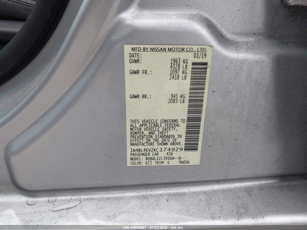 1N4BL4EV2KC174929 2019 NISSAN ALTIMA photo no. 9