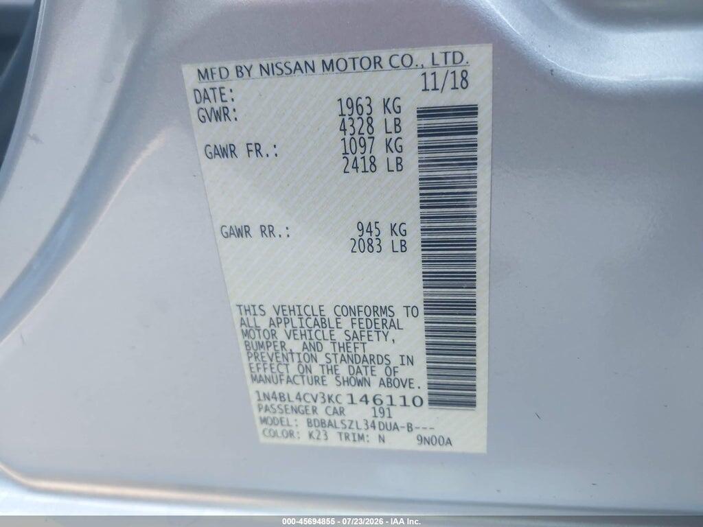 1N4BL4CV3KC146110 2019 NISSAN ALTIMA photo no. 9