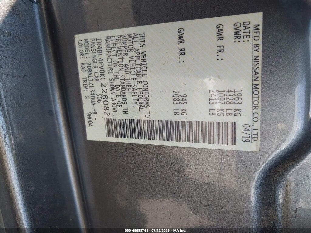1N4BL4EV0KC228082 2019 NISSAN ALTIMA photo no. 9